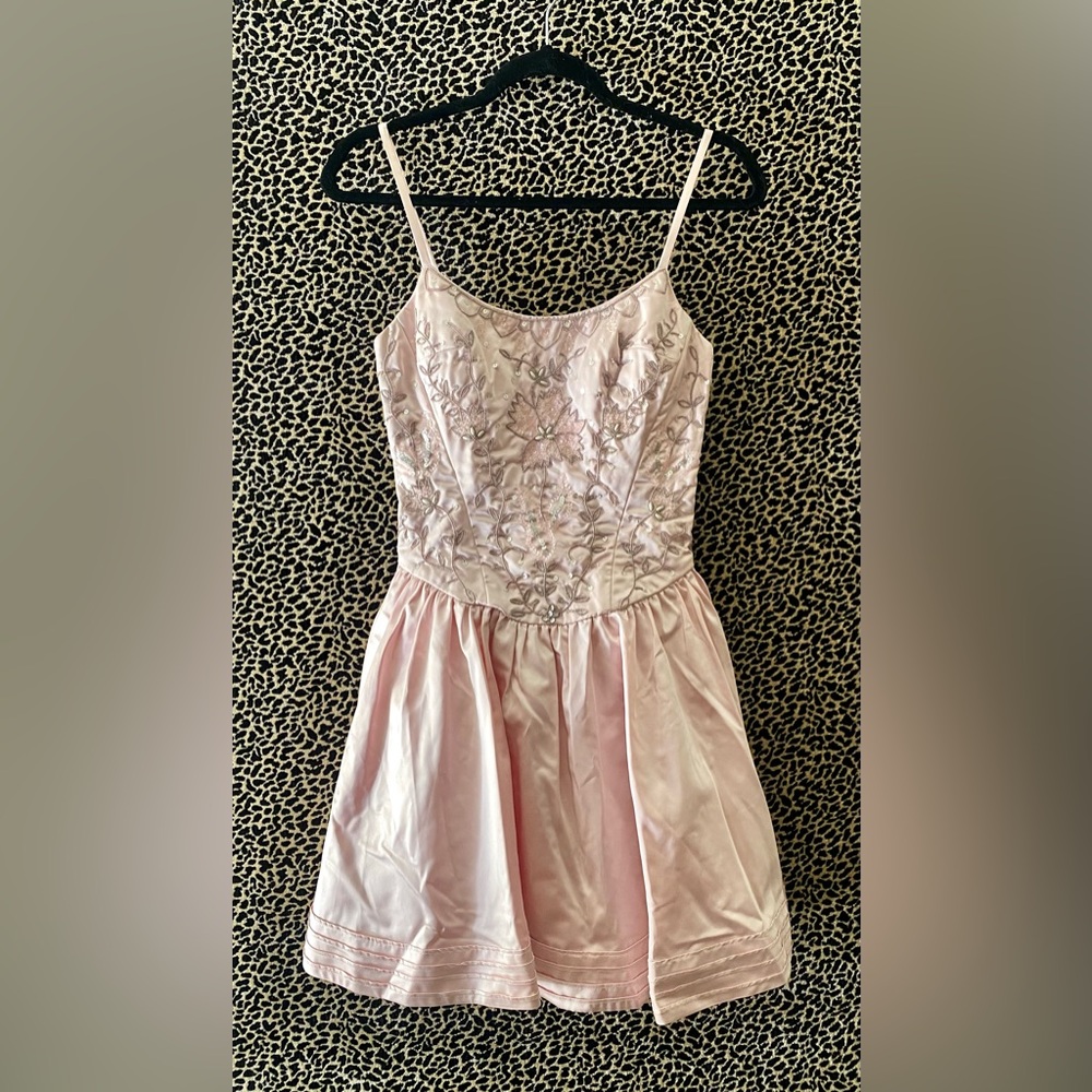 Y2K Betsey Johnson Blush Floral Embroidered Bustier Dress